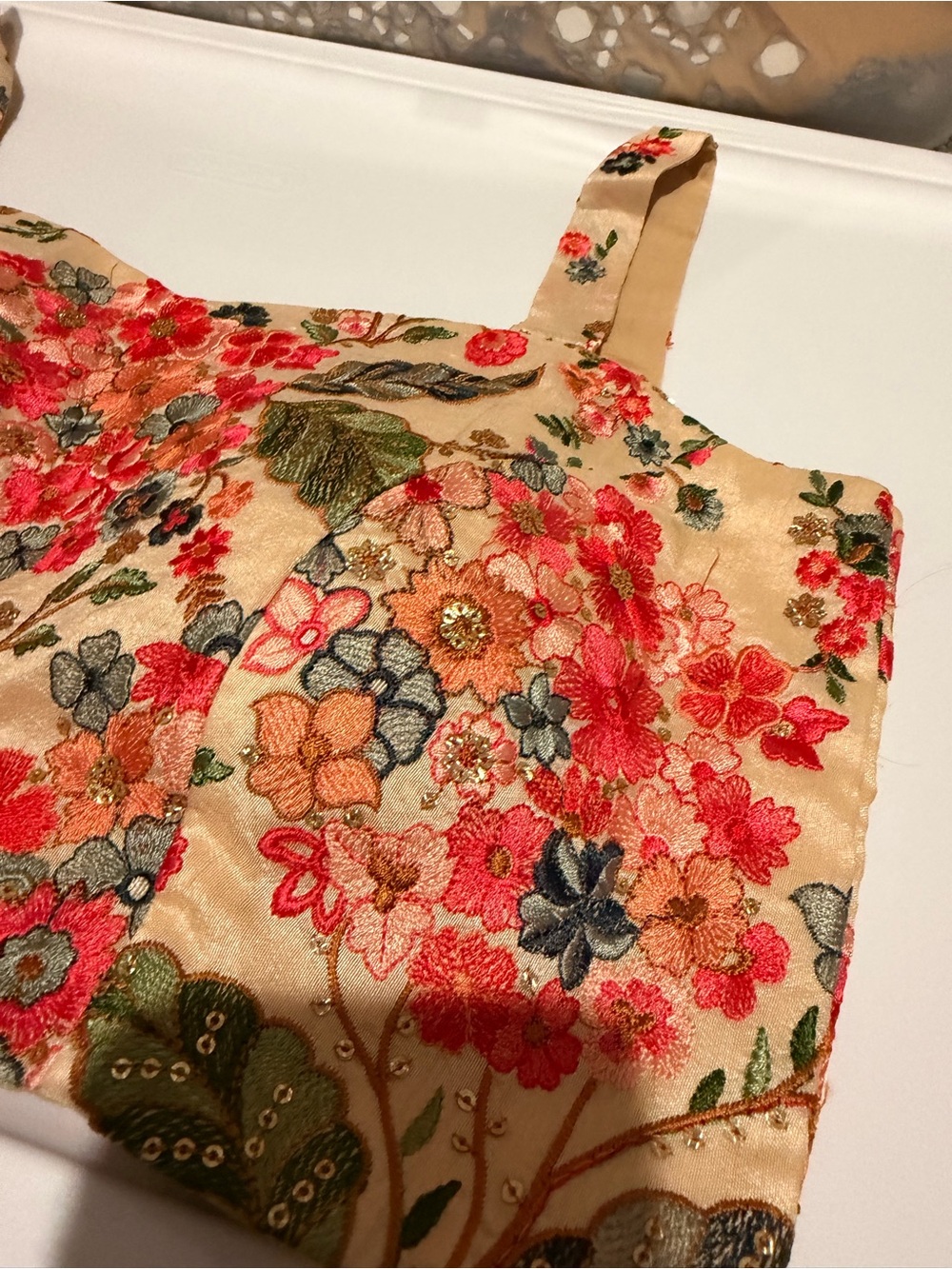 Floral Embroidered Peach Saree Blouse - Picture 3 of 6